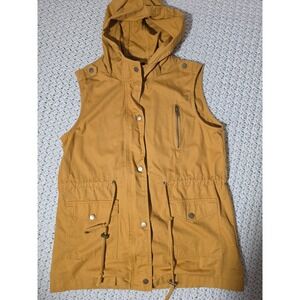 Zenana Outfitters Utility Vest Womens Medium Mustard Yellow Hooded Cotton